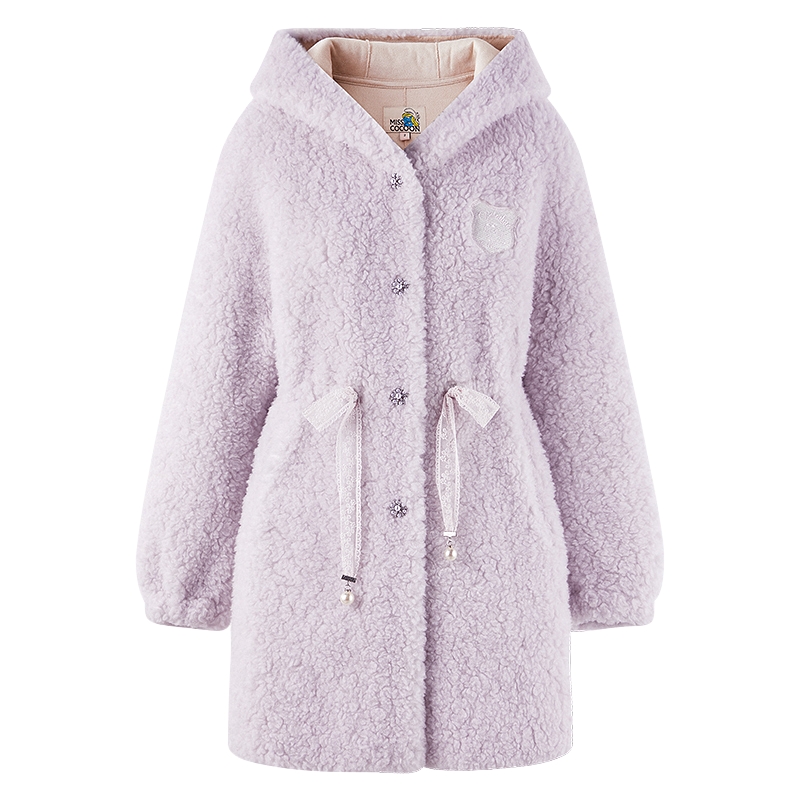 MISSCOCOON可可尼蓝精灵联名2025冬季新款紫色100%羊羔毛皮草女