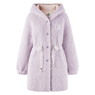 MISSCOCOON可可尼蓝精灵联名2025冬季新款紫色羊羔毛皮草外套女