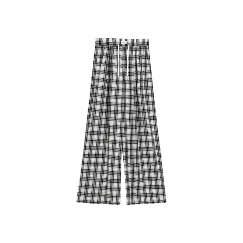 Turn Signal 潮牌格子休闲阔腿裤女春秋薄款2025新款宽松纯棉长裤