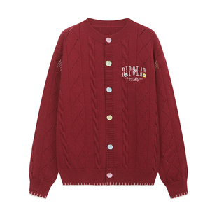 BIPOLAR苹果纽扣绞花休闲百搭秋冬开衫毛衣复古秋冬新款保暖显瘦