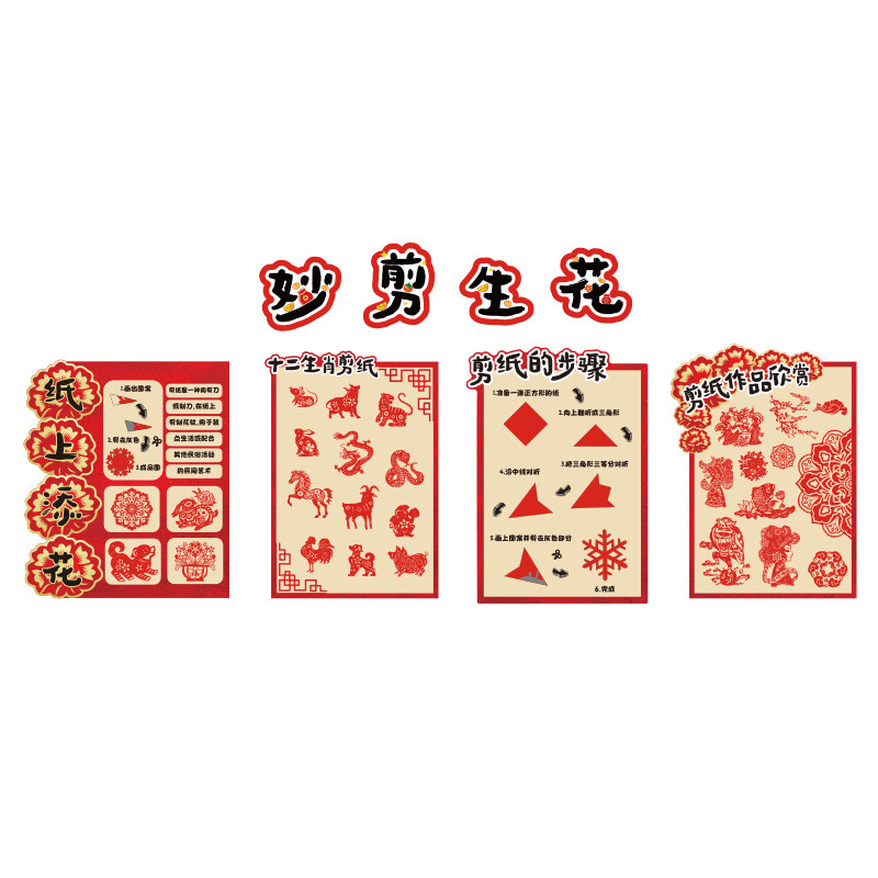 幼儿园环创非遗传统文化主题墙面装饰马新年剪纸布置成品走廊场景