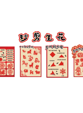 幼儿园环创非遗传统文化主题墙面装饰马新年剪纸布置成品走廊场景