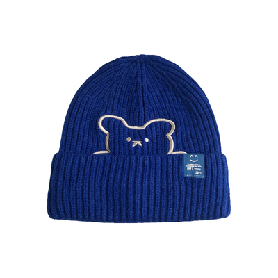 可爱小熊刺绣笑脸布标毛线帽子