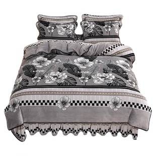 加厚牛奶绒四件套防静电加绒冬季法莱绒珊瑚绒被套床裙款床上用品