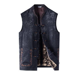 立领唐装马甲男冬季加绒加厚中式盘扣背心民族中国风坎肩无袖外套