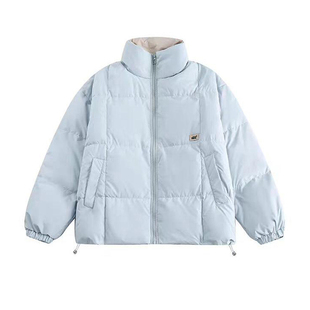 300斤特大码韩系简约百搭棉服外套女胖mm蓝色加厚保暖面包服上衣