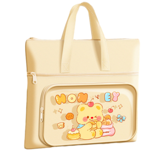 黄油小熊补习袋文件袋小学生手提袋拎书袋作业书本收纳袋美术袋一年级女孩试卷补习班帆布儿童卡皮巴拉补课包