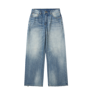 Makemore猫须牛仔裤男'这才是牛王'新款13.8oz水洗冰蓝B01直筒裤