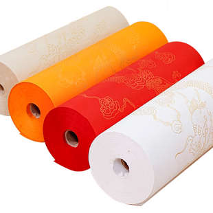 加厚描金龙纹长卷纸白色大红仿古佛黄描龙100m毛笔字书法作品创作专用纸初学者入门初创练习纸定做批发