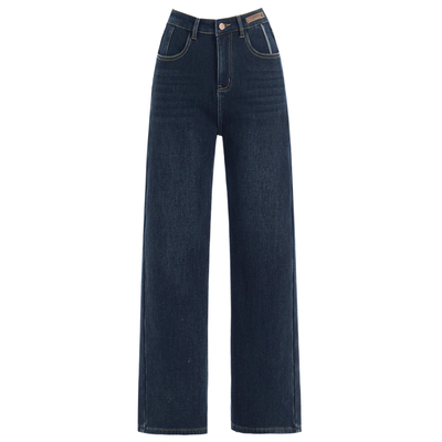 蓝色加绒牛仔裤女加厚直筒阔腿裤