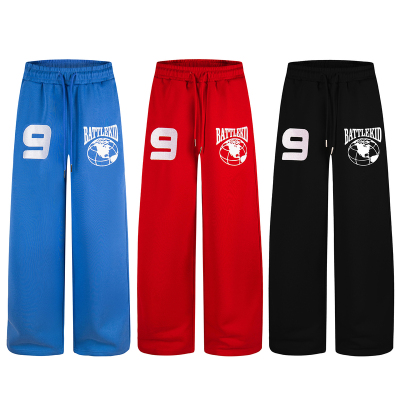 BCRA美式复古刺绣蓝色休闲裤男女春季宽松休闲垂感阔腿直筒卫裤潮