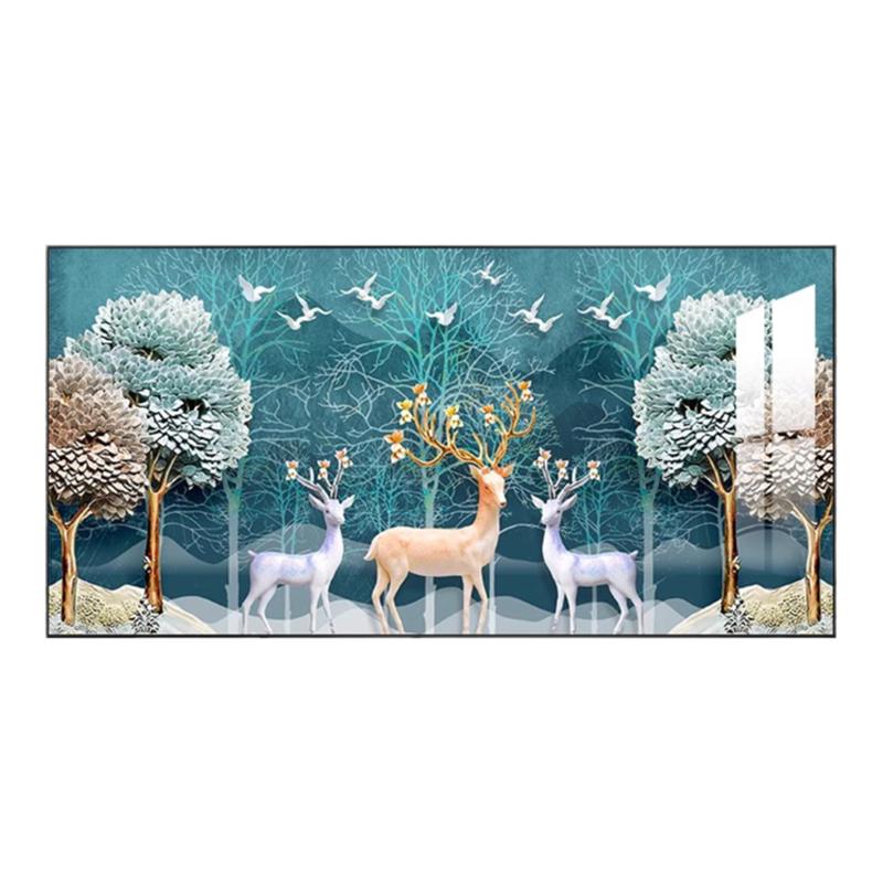 北欧客厅装饰画现代简约沙发背景墙挂画横版大幅壁画抽象麋鹿墙画