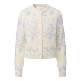 XIAOLI筱李 2025秋冬新品费尔岛马海毛刺绣钉珠短款针织开衫女