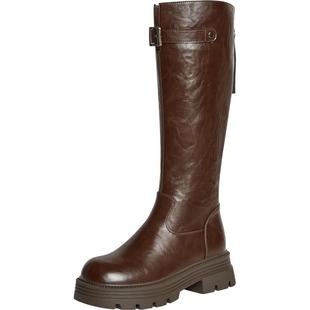 【自由古巴】百思图25冬商场新款加绒女高筒骑士靴粗腿显瘦长靴