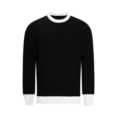 套头针织衫圆领黑白拼色毛衣高端