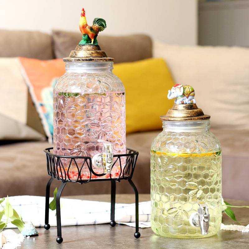 欧式密封玻璃果汁罐带龙头饮料台茶饮料机自助歇泡甜品桶酒瓶酿酒