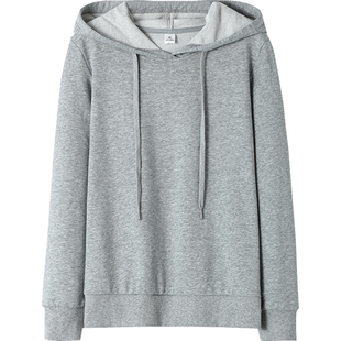 灰色修身内搭有连带戴帽子卫衣女套头常规基础款中年妈妈打底衫薄