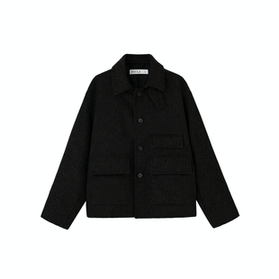 Herz黑褐色工装毛呢夹克廓形简约翻领外套宽松秋冬男女同款原创
