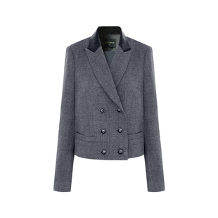 COCOBELLA箱型短款西装领外套女26春通勤灰色薄呢上衣SC0077