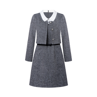 Even一雯【我的天才女友】韩系高智感秋冬加厚含羊毛假三件连衣裙