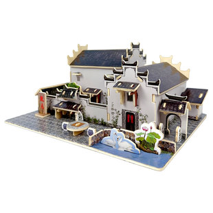 3D立体拼图木质建筑中国特色民居安徽福建土楼房子拼搭