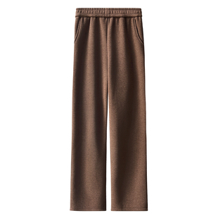 美拉德棕咖色裤子女秋冬高腰直筒毛呢小个子窄版加绒人字纹阔腿裤