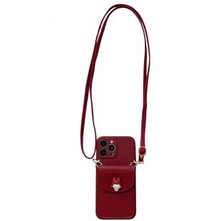 酒红泡泡女孩卡包适用iPhone16pro手机壳17promax硅胶套苹果13全包防摔15pro卡通12/11斜挎挂绳xs少女14pro潮