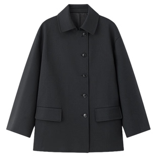 华吉言【德鲁纳】羊毛混纺中长款微茧型宽松西装外套