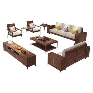 新中式南美黑胡桃实木转角贵妃沙发组合高端现代储物大小户型客厅