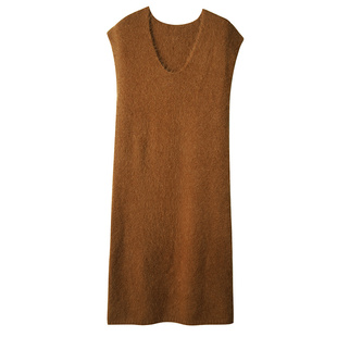 【到手129元】羊驼毛绒感温柔风V领背心针织毛衣连衣裙内搭裙子女