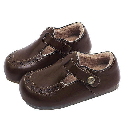 儿童加绒皮鞋真皮女童保暖棉鞋