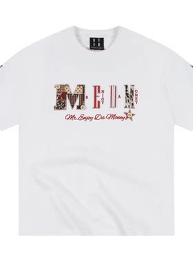 MEDM皮革豹纹大LOGO美式短袖T恤