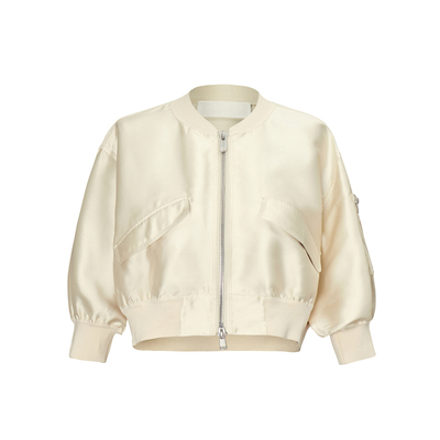 【LESSxSamuel】春秋立领真丝短款中袖个性飞行夹克外套2N2612320