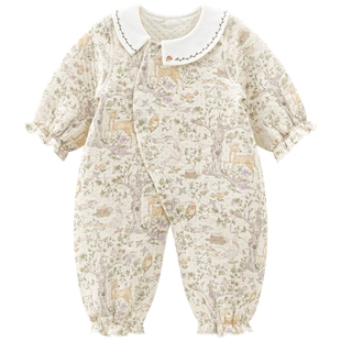 乖奇熊秋冬季女宝宝夹丝棉连体衣婴幼儿保暖可爱娃娃领哈衣爬爬服