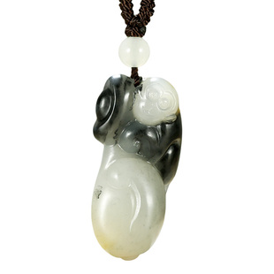 玉说和田玉生肖猴吊坠男女款玉坠洒金皮籽料青花元宝灵猴玉石挂件