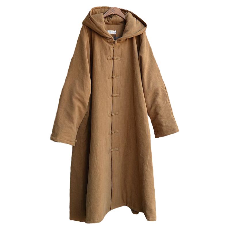 行走的棉被冬季连帽长款加厚亚麻棉花棉袍长袍特肥禅修打坐居士服