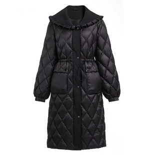 黑色显瘦娃娃领白鸭绒外套2025年新款女装冬季修身中长款羽绒服女