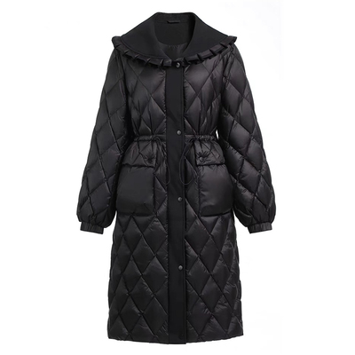 韩版中长款娃娃领收腰羽绒服