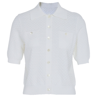 马天奴白色翻领单排扣针织开衫