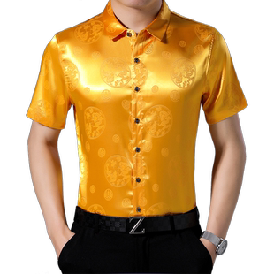 春秋男款衬衫长袖中国风龙纹上衣老年人宽松花纹衬衣薄款爸爸装