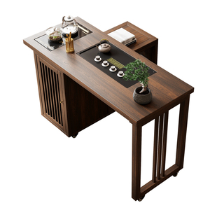 可移动旋转乌金木茶桌椅组合折叠茶桌小户型家用客厅阳台茶台茶几