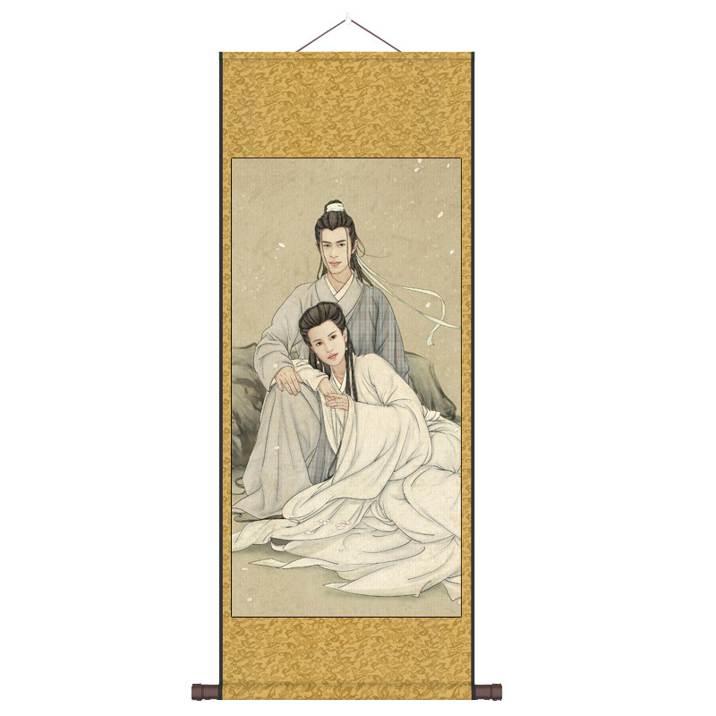 人物卷轴画美男子茶楼装饰画