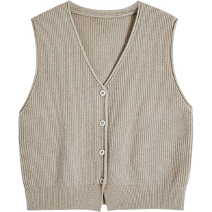 24QDM-036【浅画】前世今生复古文艺百搭简约V领单拍扣针织马夹