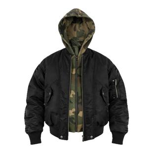 ANTIDOTE重磅假两件飞行夹克男秋冬双面穿bomber迷彩连帽棉服外套