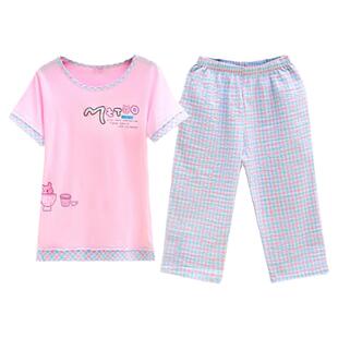 纯棉家居服套装睡着女睡衣夏季两件套学生七分裤可出门休闲运动夏