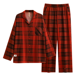 家乐芬红色睡衣女春秋款纯棉长袖家居服结婚新婚情侣套装本命年男