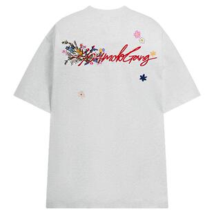 [徐艺洋同款]404MOB手写花卉刺绣短袖T恤男女款美式宽松凉感防晒t