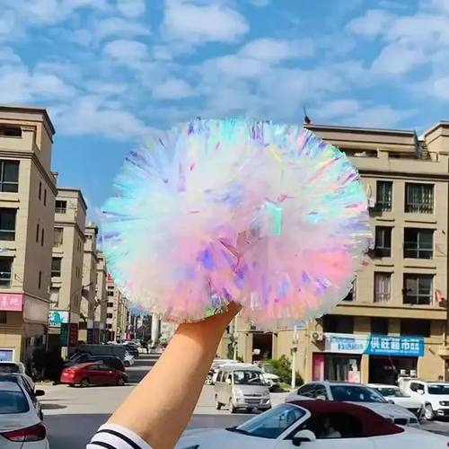 手柄款手拿花球啦啦队手花舞蹈演出比赛专用小学生拉拉队彩球一对