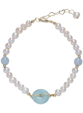 和田玉平安扣淡水珍珠手链