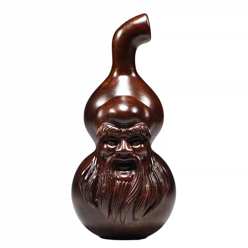花梨木雕刻寿星公像实木葫芦工艺品纯木桌面小摆件送长辈祝寿礼物